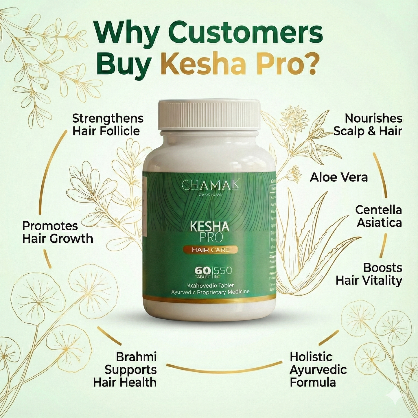 Chamak's Kesha Pro Ayurvedic Capsules 60 Caps – Herbal Hair Fall Control & Hair Growth Formula with Bhringraj, Amla & Brahmi – Natural DHT Blocker for Men & Women