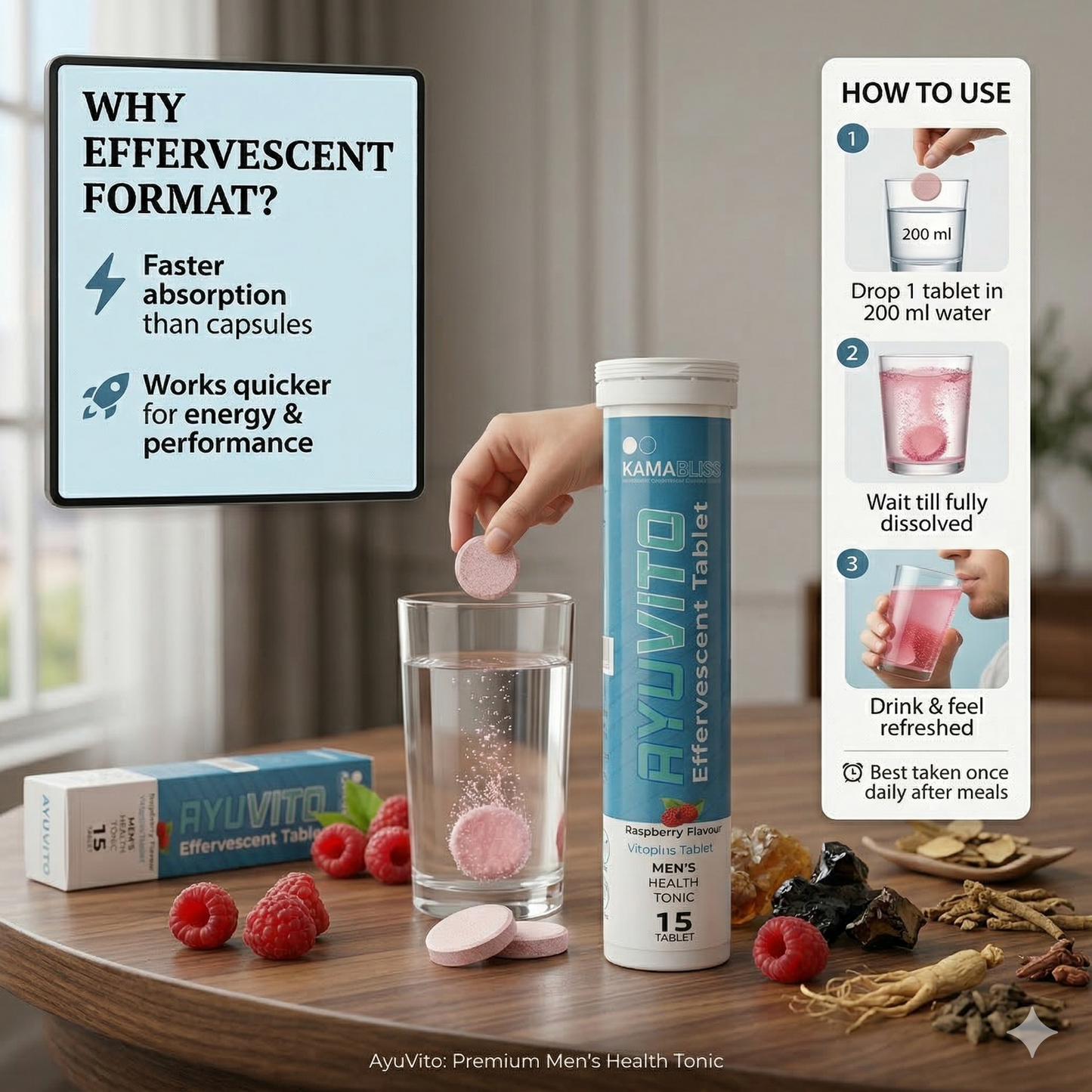 AyuVITO ET Effervescent Tablets for Men’s Vigor & Virility Support